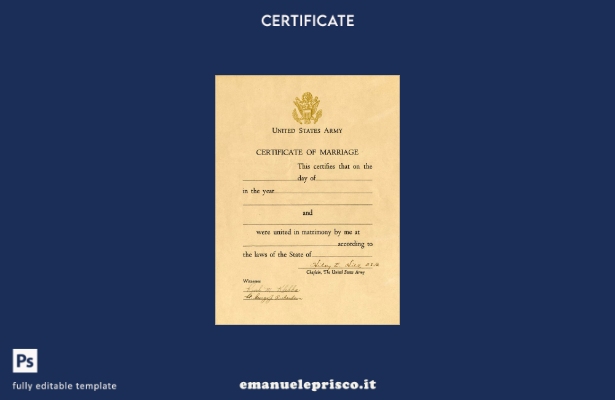 modello di certificato di matrimonio dell'esercito degli Stati Uniti in stile ve